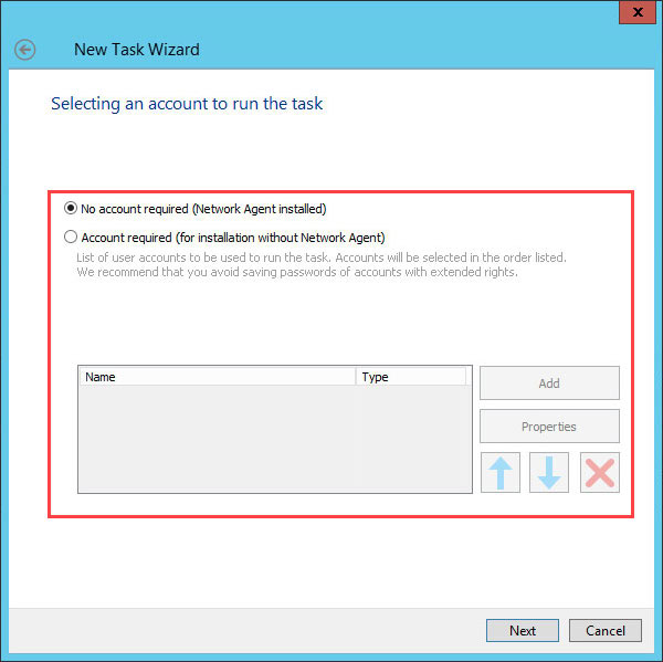 حساب کاربری برای اجرای task را انتخاب کنید.