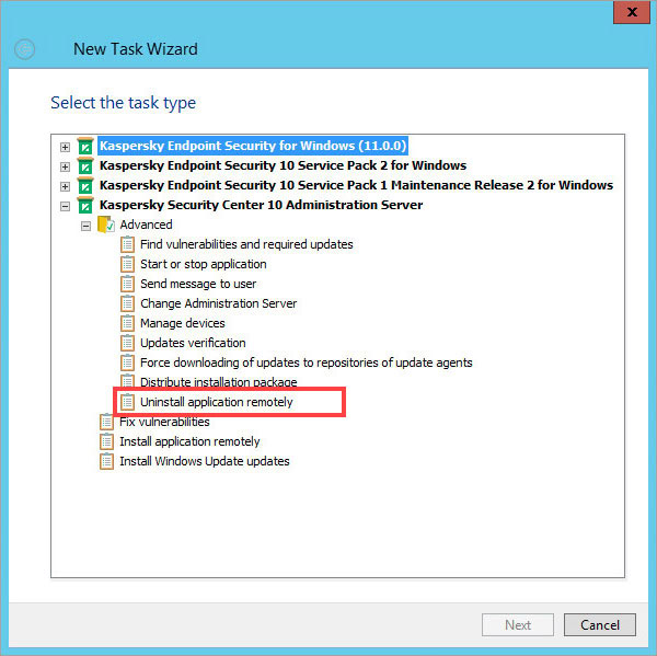 Administration Server را باز کنید و مسیر Advanced → Remote uninstallation را دنبال کنید.