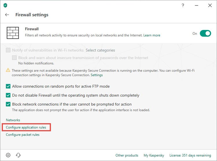 روی گزینه Configure application rules کلیک کنید.