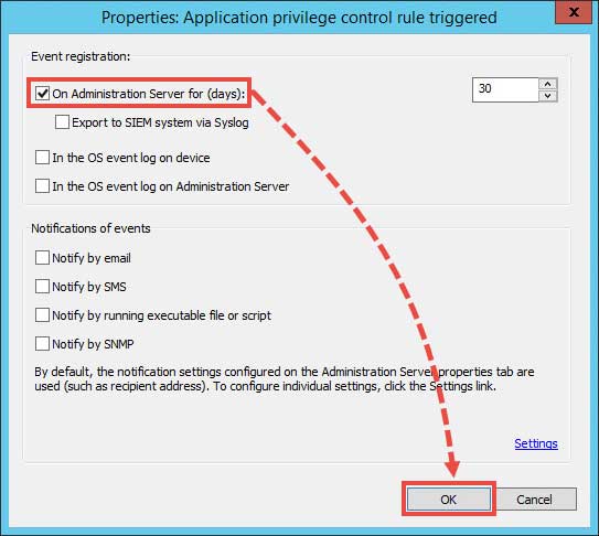 تیک چک باکس گزینه (On Administration Server for (days را بزنید اگر می خواهید اعلان های برنامه برای شما ایمیل شوند روی OK کلیک کنید.