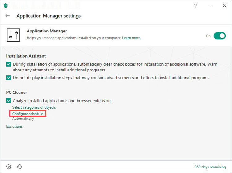 روی گزینه Configure schedule کلیک کنید.