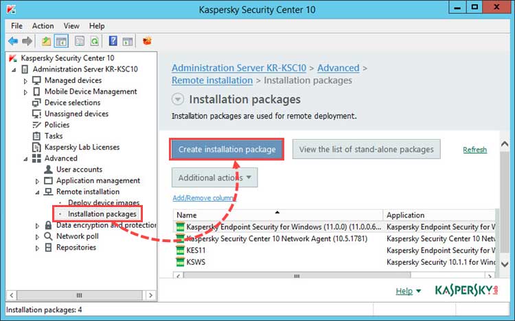 روی Create installation package کلیک کنید.