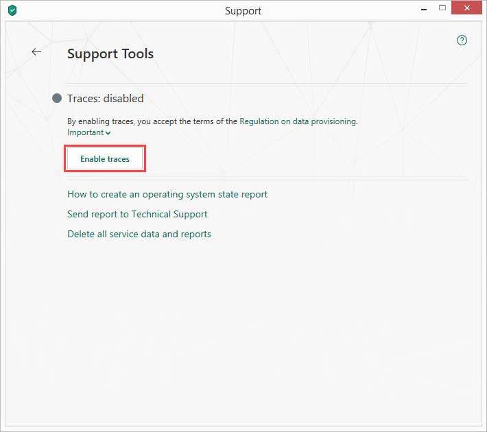 روی Enable traces کلیک کنید.