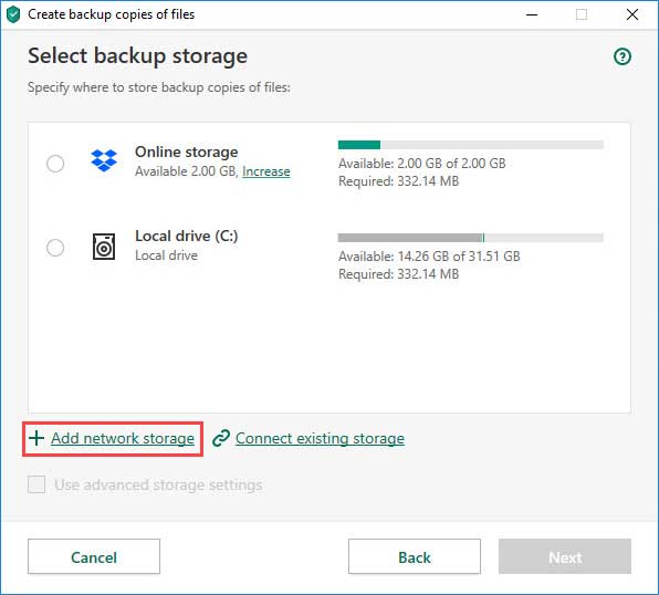 روی Add network storage کلیک کنید.