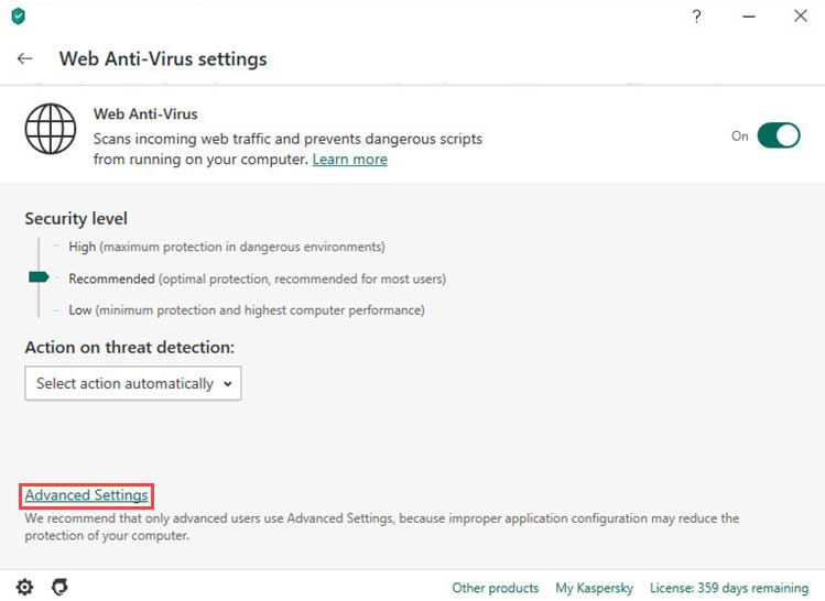 روی Advanced Settings کلیک کنید.