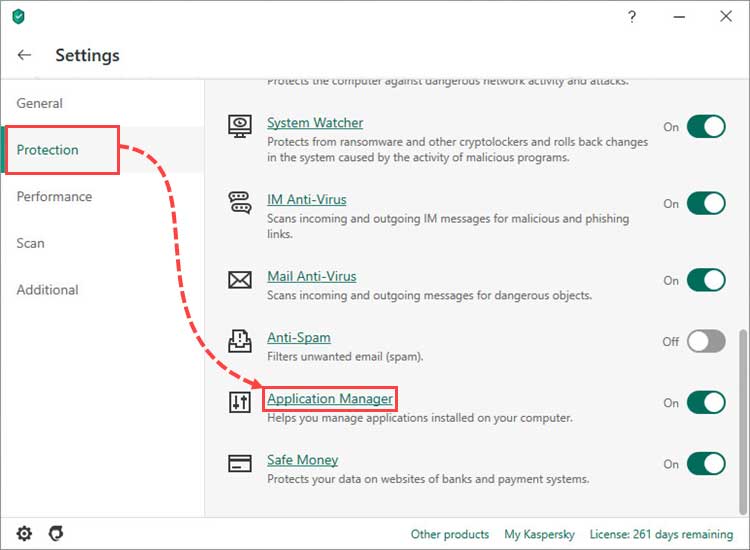 به بخش Protection بروید و روی Application Manager کلیک کنید.