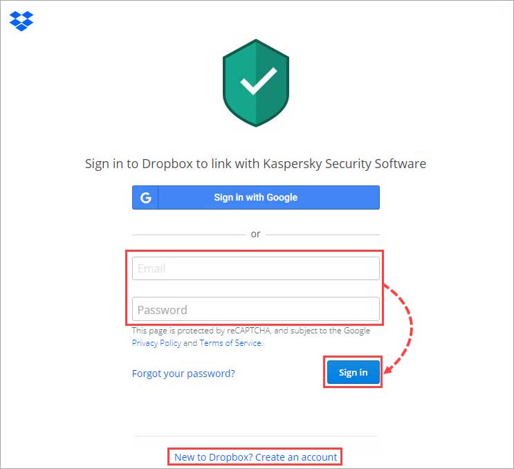 وارد حساب Dropbox خود شوید. اگر حساب Dropbox ندارید ، روی پیوند در انتهای صفحه کلیک کنید و یک حساب کاربری جدید ایجاد کنید.