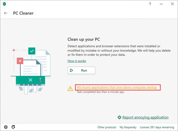 یک پنجره جدید باز می شود که دارای لیست برنامه ها یا برنامه های افزودنی مرورگر است. روی We found applications that slow down computer startup کلیک کنید.