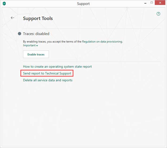 روی Send report to Technical Support کلیک کنید.