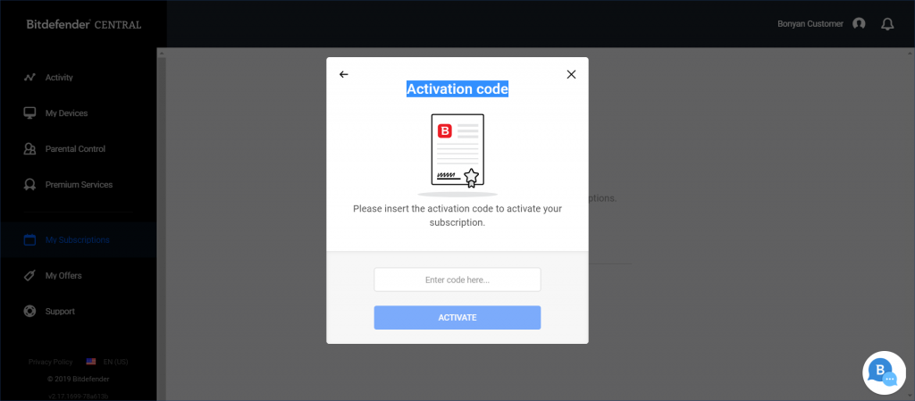Activation code central.bitdefender.com