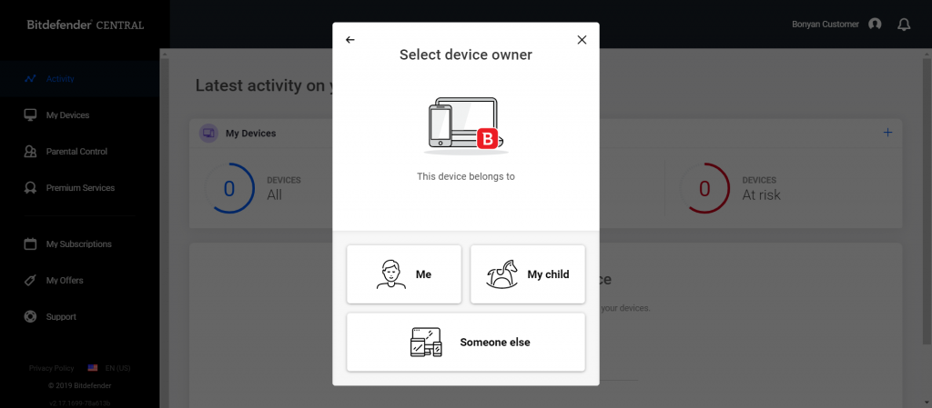 Device Owner central.bitdefender.com