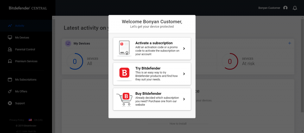 Home central.bitdefender.com