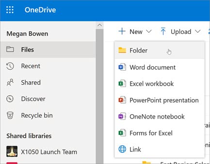 ساخت پوشه در one drive