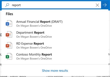 جستجوی فایل در OneDrive