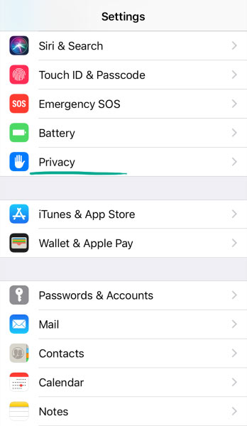 به بخش Privacy بروید.