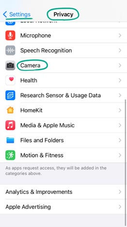 روی Camera کلیک کنید
