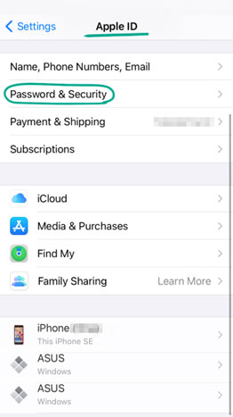 روی password& security کلیک کنید.