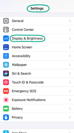 روی Display & Brightness کلیک کنید