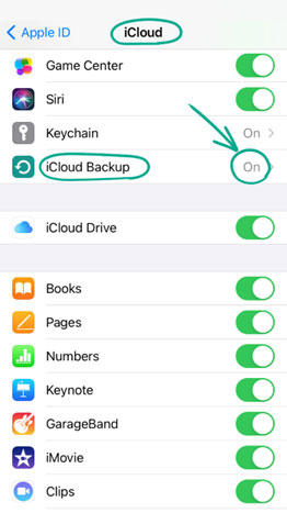 گزینه iCloud Backup را روشن کنید.
