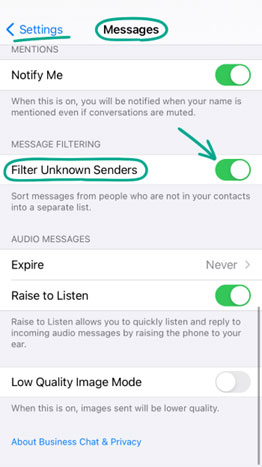 روی turn-on-Filter-Unknown-Senders کلیک کنید