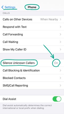 روی Silence Unknown Caller کلیک کنید.