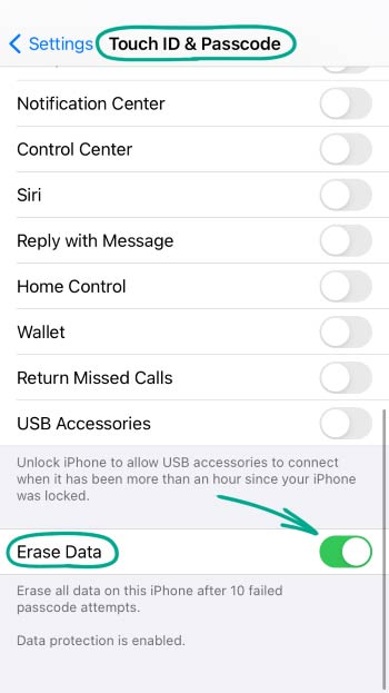 Erase Data را روشن کنید