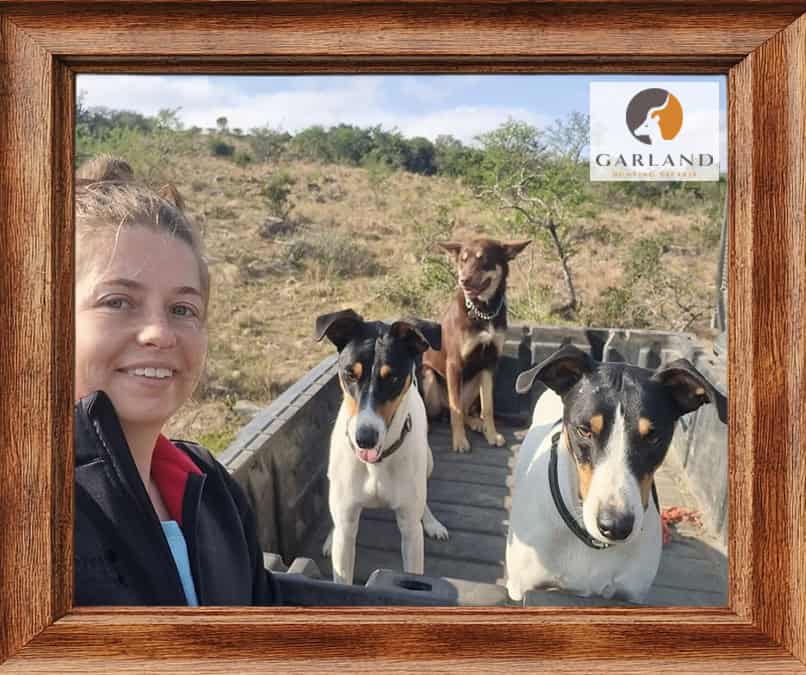 Shanna with hunting dogs