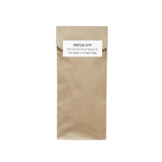 CPLA Knife, Fork, Spoon & Serviette in a Paper Bag