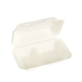 900ml Two Compartment Sugarcane Clamshell