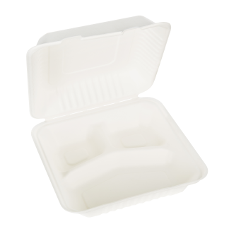 1300ml Three Compartment Sugarcane Square Clamshell