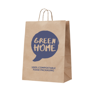 Green Home Logo 90gsm Handypack Kraft Gusseted Bag with Paper Twist Handles