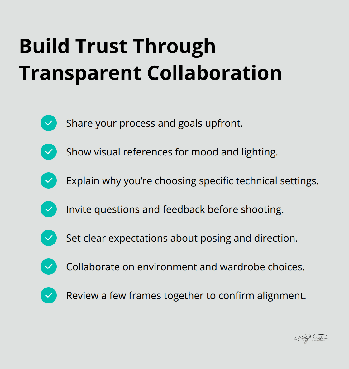 Checklist of collaborative steps that increase subject comfort and authentic expression during portraits. - Artistic composition techniques
