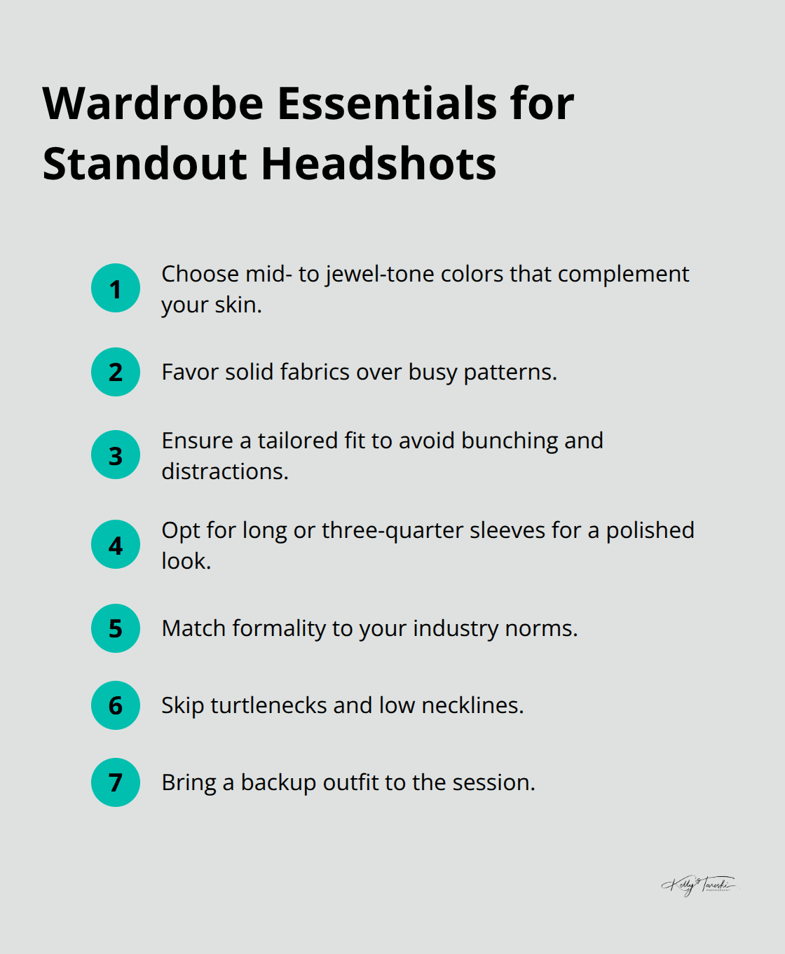 Compact checklist of clothing choices that keep attention on your face for professional headshots