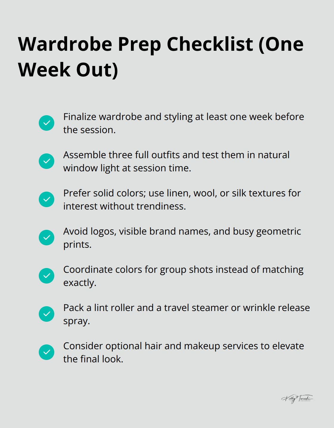 Checklist of wardrobe and styling steps to prepare before a Spokane portrait session