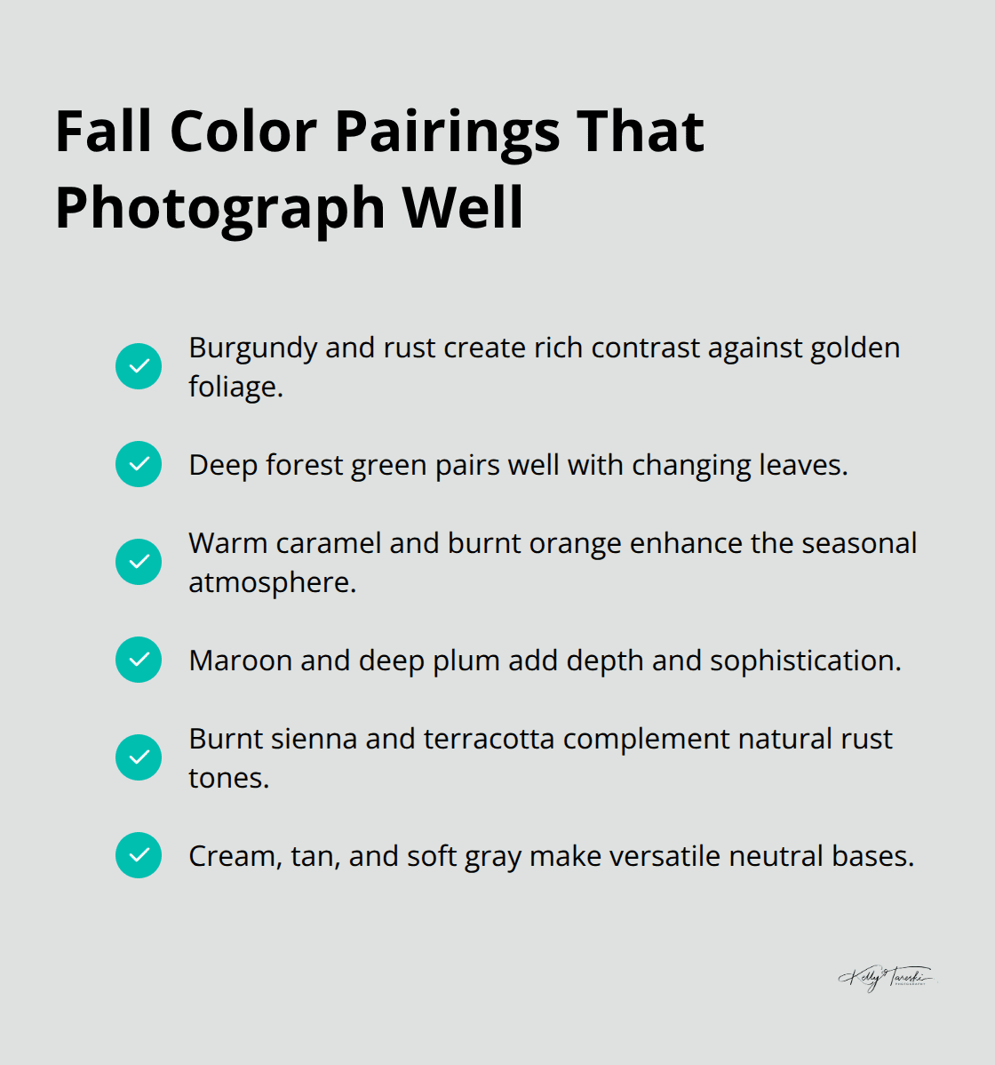 Checklist of fall color pairings for family photos in autumn settings