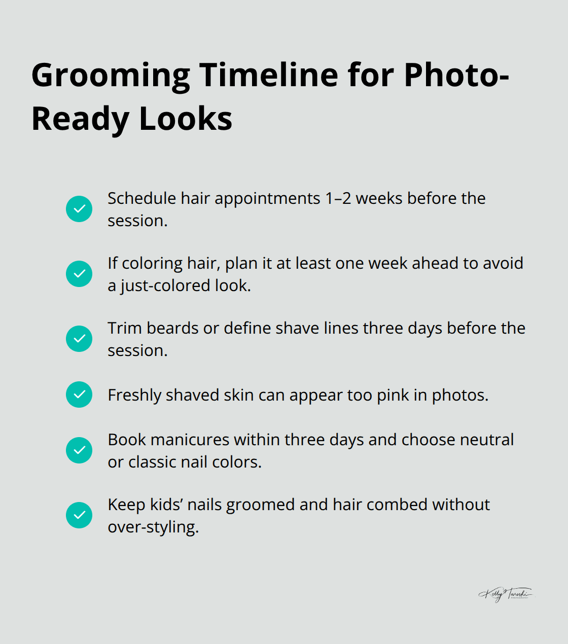 Simple grooming checklist and timing for family photo sessions - family photos clothing ideas