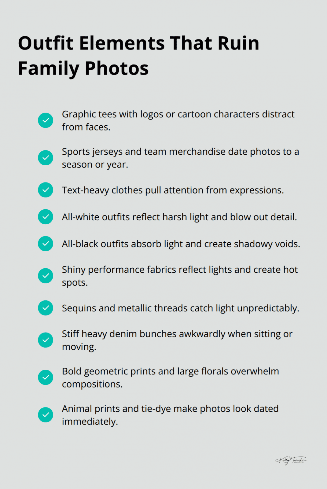 Checklist of clothing mistakes that distract and date family portraits. - family photos dress ideas