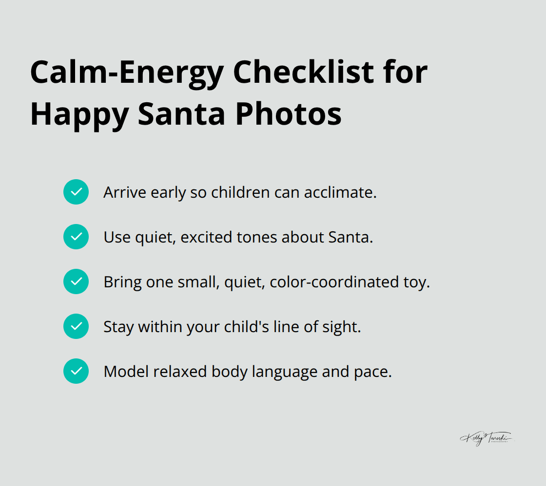 Checklist of actions parents can take to keep kids calm during Santa photo sessions - family photos with santa
