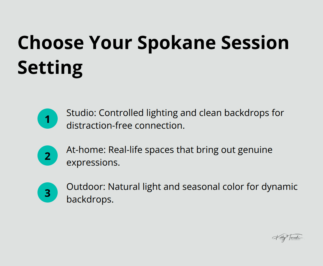 Three session setting options for family portraits in Spokane