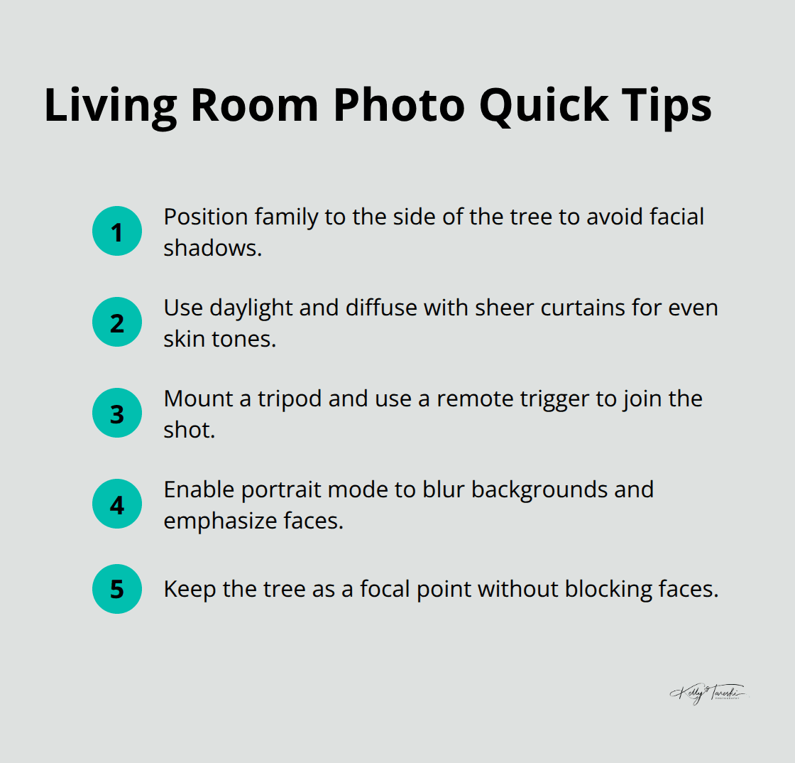 Quick tips for better living room family Christmas photos in the United States - fun family xmas photos