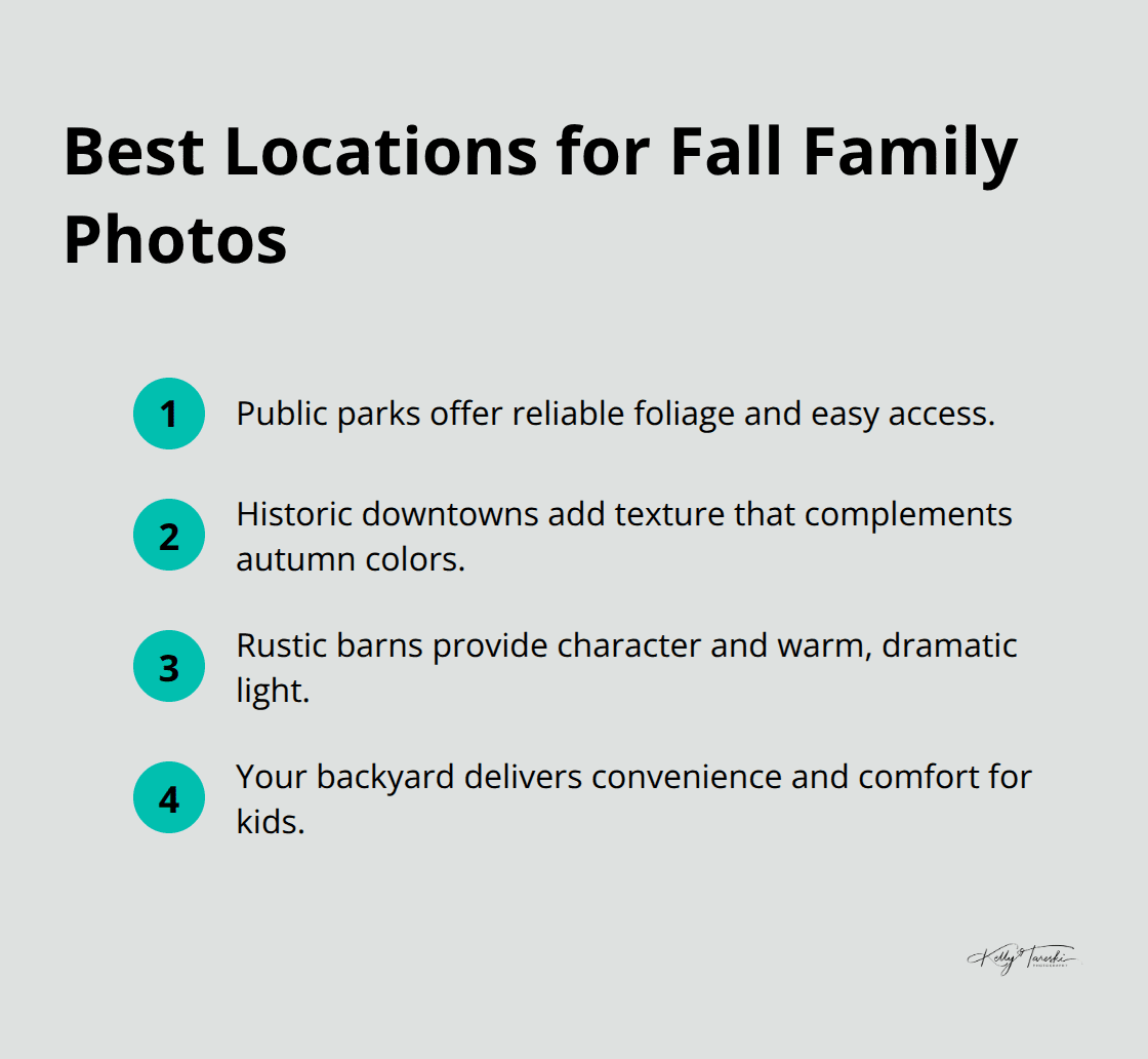 Compact list of four top fall family photo locations and why they work. - images of fall family photos