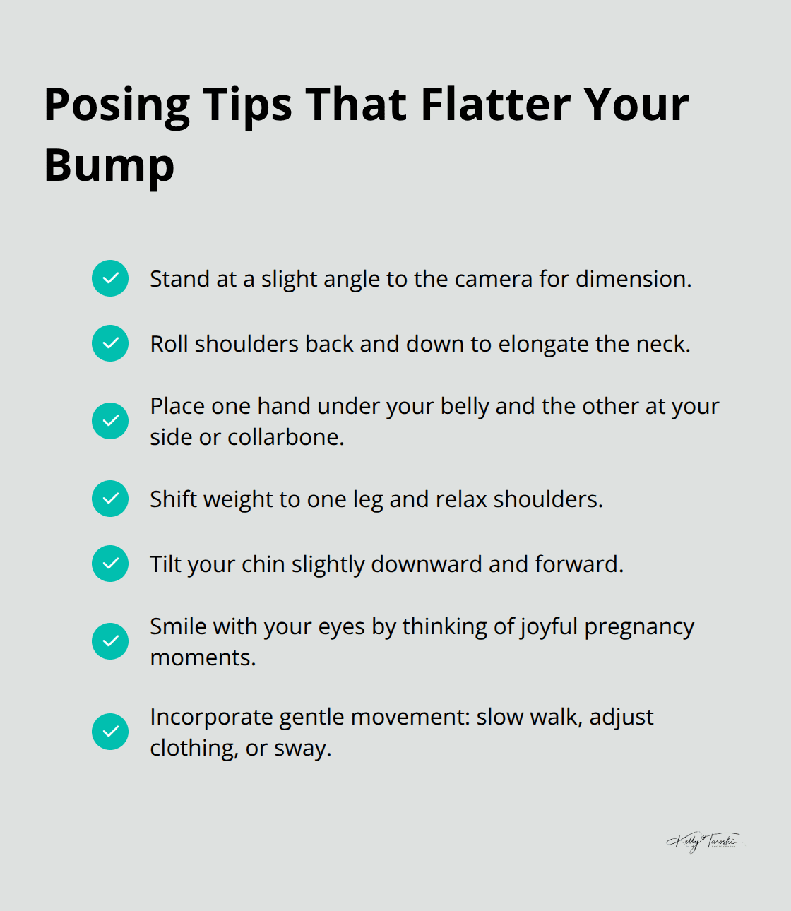 Checklist of maternity posing techniques for flattering, natural portraits