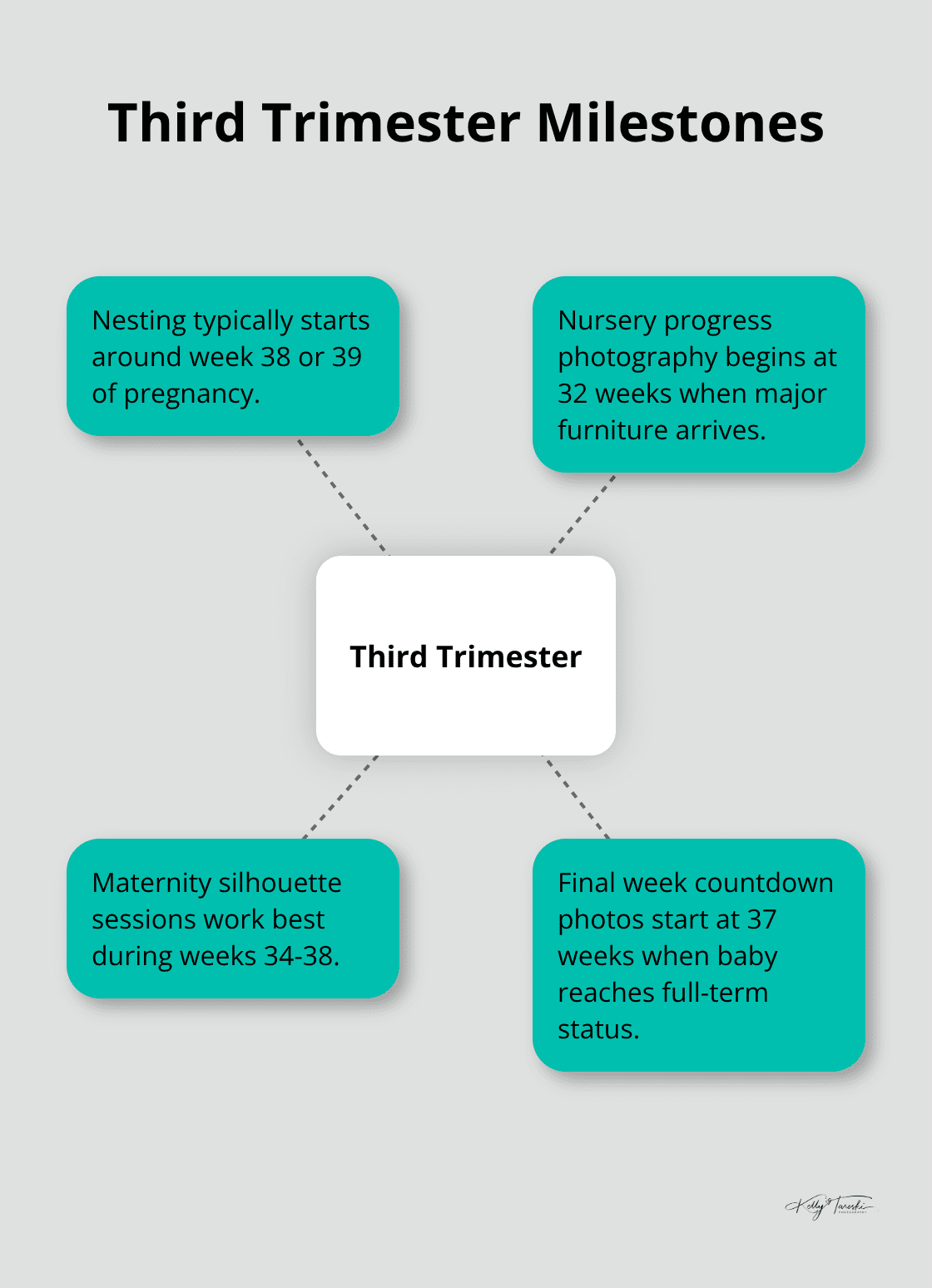 Chart showing key events and preparations in the third trimester, including when nesting typically begins - Maternity milestones