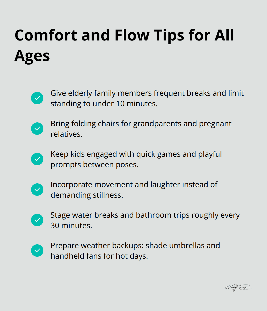 Checklist of comfort-focused tips to keep multi-generation photo sessions smooth and happy - Multi-generation photos