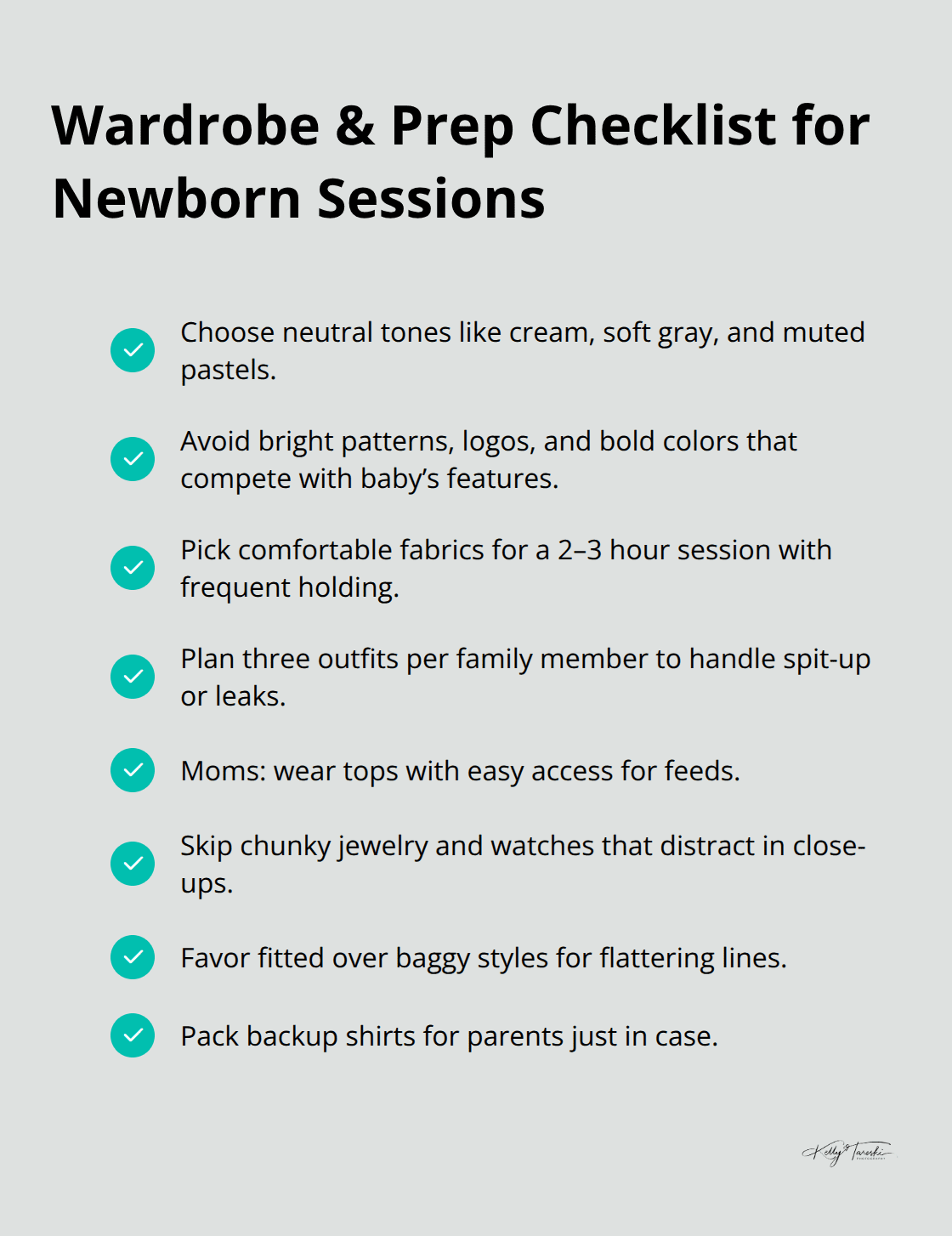 Checklist of wardrobe and preparation tips for newborn family photos