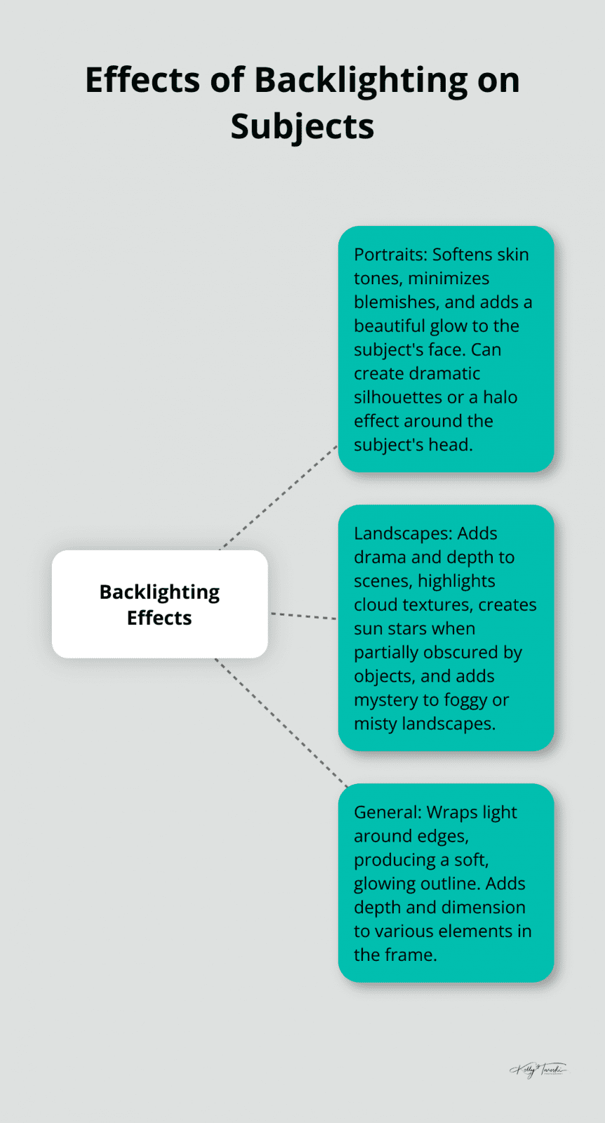 Hub and spoke chart showing the effects of backlighting on portraits and landscapes - Photography Education