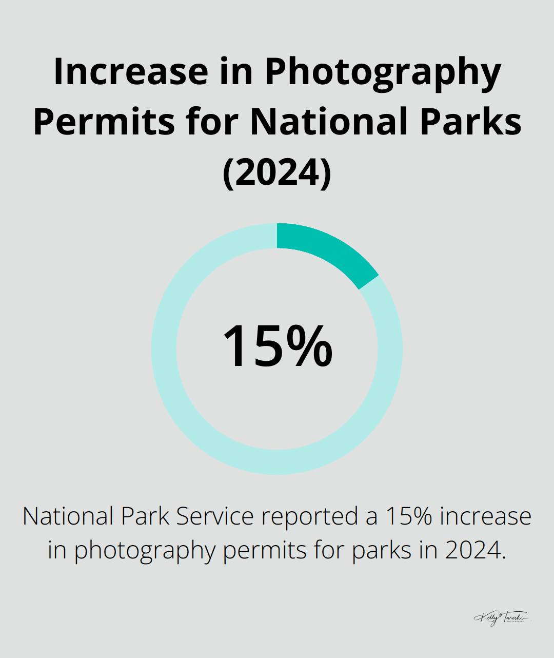 A percentage chart showing a 15% increase in photography permits for national parks in 2024 - Photography Education
