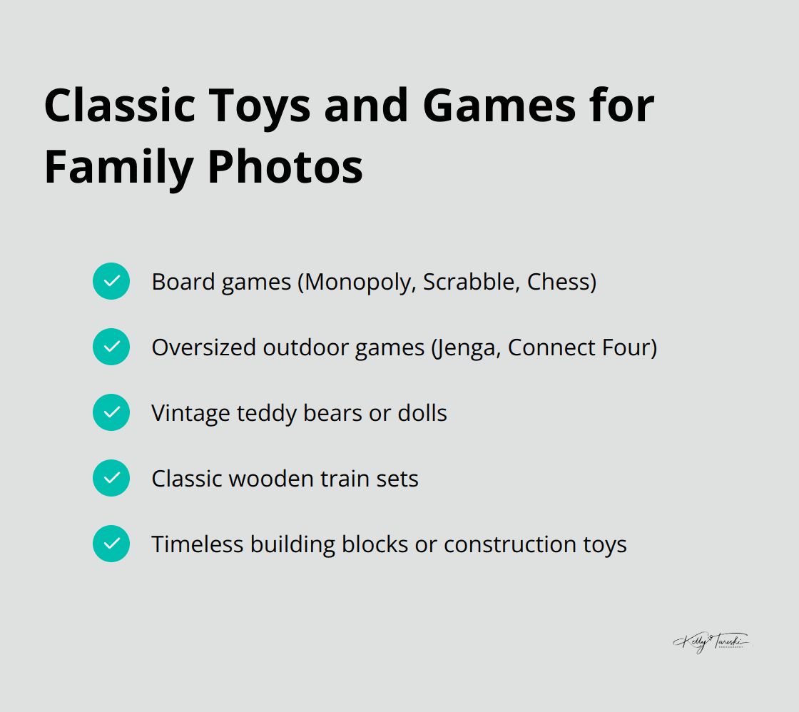 A list of classic toys and games that work well as props in family photos - Photography Education