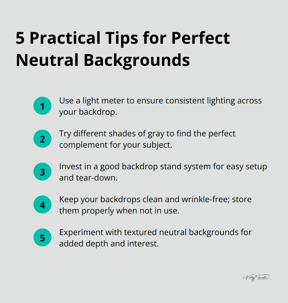 Ordered list of 5 tips for achieving perfect neutral backgrounds in photography - Photography Education