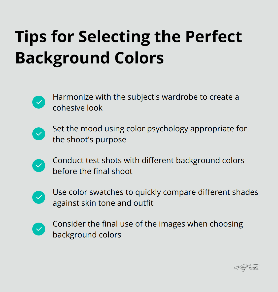 Checkmark list of practical tips for selecting the perfect background colors in portrait photography - Photography Education